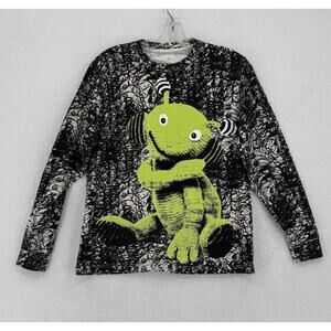 Gentle Fullness Mens Black Alien Puppet Recycled Cotton Long Sleeve T Shirt Sz S
